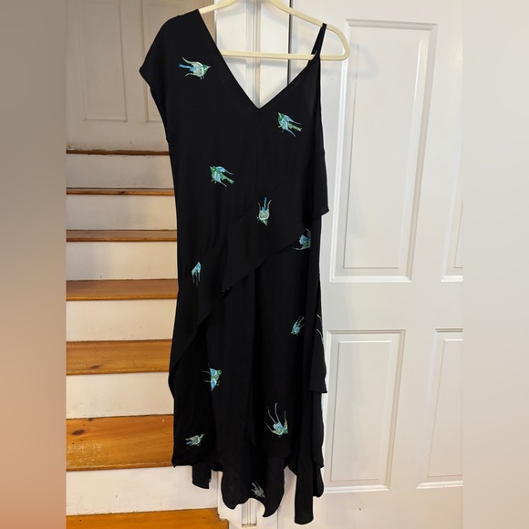 Diane Von Furstenberg Asymmetrical Ruffle Dress, Ceres Blackbird Print, Silk New - Picture 4 of 4